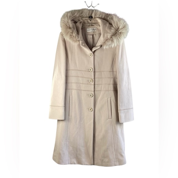 Albert Nipon Jackets & Blazers - Albert Nipon Beige/Cream Hooded Trench Lambswool Coat with Fox fur  vintage ,
